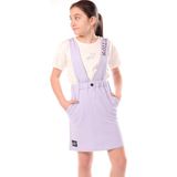 Toontoy Kız Çocuk Bisiklet Yaka Basic T-Shirt ve Askılı Cepli Nakış Baskılı Salopet Elbise - 2'li Takım - 6 - 7 Yaş - Açık Lila