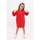 Toontoy Kız Çocuk Bisiklet Yaka Baskılı Elbise Kırmızı 5 YAŞ