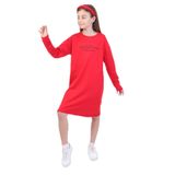 Toontoy Kız Çocuk Bisiklet Yaka Baskılı Elbise Kırmızı 6 YAŞ