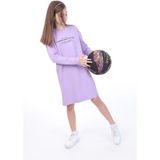 Toontoy Kız Çocuk Bisiklet Yaka Düşük Kol Yazı Baskılı Elbise Lila 6-7 YAŞ