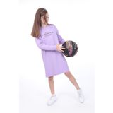 Toontoy Kız Çocuk Bisiklet Yaka Düşük Kol Yazı Baskılı Elbise Lila 8-9 YAŞ