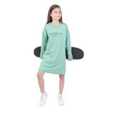 Toontoy Kız Çocuk Bisiklet Yaka Düşük Kol Yazı Baskılı Elbise Yeşil 8-9 YAŞ