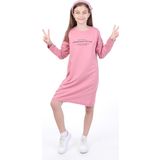 Toontoy Kız Çocuk Bisiklet Yaka Düşük Kol Yazı Baskılı Elbise