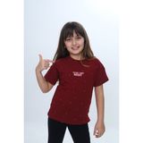Toontoy Kız Çocuk Bisiklet Yaka Düşük Omuz Kısa Kollu Baskılı Tişört 24983 - Bordo - 4 Yaş