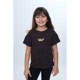 Toontoy Kız Çocuk Bisiklet Yaka Düşük Omuz Kısa Kollu Baskılı Tişört 24983 - Kahve - 6 Yaş