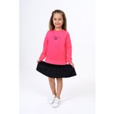 Toontoy Kız Çocuk Bisiklet Yaka Etek Volanlı Baskılı Elbise Fuşya 6 YAŞ