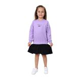 Toontoy Kız Çocuk Bisiklet Yaka Etek Volanlı Baskılı Elbise Lila 3 YAŞ