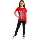 Toontoy Kız Çocuk Bisiklet Yaka Kısa Kollu Baskılı Tişört 11273 - Kırmızı - 12 Yaş