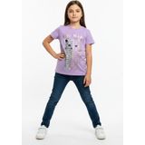 Toontoy Kız Çocuk Bisiklet Yaka Kısa Kollu Baskılı Tişört 11273 - Lila - 14 Yaş