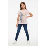 Toontoy Kız Çocuk Bisiklet Yaka Kısa Kollu Baskılı Tişört 11273 - Pembe - 14 Yaş
