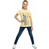 Toontoy Kız Çocuk Bisiklet Yaka Kısa Kollu Baskılı Tişört 11273 - Sarı - 10 Yaş