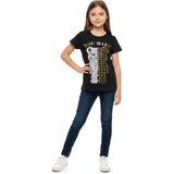 Toontoy Kız Çocuk Bisiklet Yaka Kısa Kollu Baskılı Tişört 11273 - Siyah - 10 Yaş