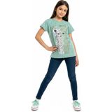 Toontoy Kız Çocuk Bisiklet Yaka Kısa Kollu Baskılı Tişört 11273 - Yeşil - 10 Yaş