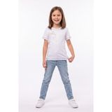 Toontoy Kız Çocuk Bisiklet Yaka Kısa Kollu Çıkartılabilir Kurdela Aksesuarlı Pamuklu Basic Okul Tişört 25059 - Beyaz - 7 Yaş