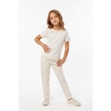 Toontoy Kız Çocuk Bisiklet Yaka Kısa Kollu Çıkartılabilir Kurdela Aksesuarlı Pamuklu Basic Okul Tişört 25059 - Ekru - 6 Yaş