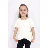 Toontoy Kız Çocuk Bisiklet Yaka Kısa Kollu Drapeli Taşlı Tişört - Ekru - 5