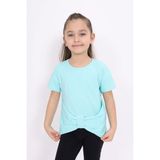 Toontoy Kız Çocuk Bisiklet Yaka Kısa Kollu Drapeli Taşlı Tişört - Mint Yeşili - 4