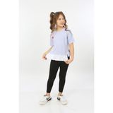 Toontoy Kız Çocuk Bisiklet Yaka Kısa Kollu Garnili Asimetrik Tişört - Açık Lila - 6 - 7 Yaş