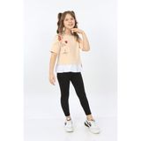 Toontoy Kız Çocuk Bisiklet Yaka Kısa Kollu Garnili Asimetrik Tişört - Bej - 8 - 9 Yaş