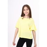 Toontoy Kız Çocuk Bisiklet Yaka Kısa Kolu Büzgülü Tişört - Açık Sarı - 12 - 13 Yaş