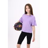 Toontoy Kız Çocuk Bisiklet Yaka Kısa Kolu Büzgülü Tişört - Lila - 12 - 13 Yaş