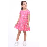 Toontoy Kız Çocuk Bisiklet Yaka Komple Çilek Baskılı Elbise Fuşya 4 YAŞ