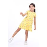 Toontoy Kız Çocuk Bisiklet Yaka Komple Çilek Baskılı Elbise Koyu Sarı 3 YAŞ