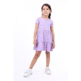 Toontoy Kız Çocuk Bisiklet Yaka Komple Çilek Baskılı Elbise Lila 3 YAŞ