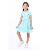 Toontoy Kız Çocuk Bisiklet Yaka Komple Çilek Baskılı Elbise Mint Yeşili 4 YAŞ