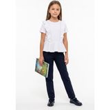 Toontoy Kız Çocuk Bisiklet Yaka Pamuklu Basic Fırfır Detaylı Taş Işlemeli Okul Tişört 25063 - Beyaz - 6 Yaş
