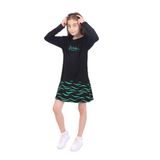 TOONTOY Kız Çocuk Bisiklet Yaka Taş İşlemeli Baskılı Elbise, 6-7 Yaş, 22649, Siyah, Kız Çocuklar
