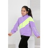 Toontoy Kız Çocuk Blok Renkli Polar Hırka Lila 6-7 YAŞ