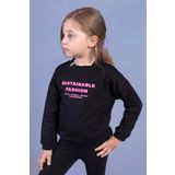Toontoy Kız Çocuk Cep Detaylı Baskılı Sweatshirt - 3 Yaş - Siyah