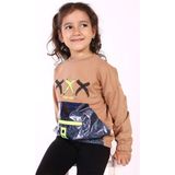 Toontoy Kız Çocuk Cep Detaylı Baskılı Sweatshirt - 5 Yaş - Kahverengi