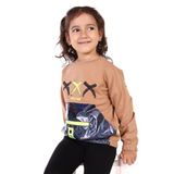 Toontoy Kız Çocuk Cep Detaylı Baskılı Sweatshirt Kahverengi 7 YAŞ