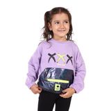 Toontoy Kız Çocuk Cep Detaylı Baskılı Sweatshirt Lila 7 YAŞ
