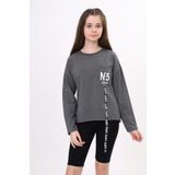 Toontoy Kız Çocuk Cep Üstü Baskılı Sweatshirt Antrasit Melanj 12 YAŞ
