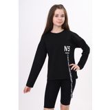 Toontoy Kız Çocuk Cep Üstü Baskılı Sweatshirt Siyah 10 YAŞ