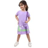TOONTOY Kız Çocuk Cepli Şeritli Tavşan Baskılı Elbise, 3 Yaş, 22498, Lila, Kız Çocuklar
