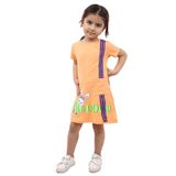TOONTOY Kız Çocuk Cepli Şeritli Tavşan Baskılı Elbise, 4 Yaş, 22498, Oranj, Kız Çocuklar