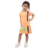 TOONTOY Kız Çocuk Cepli Şeritli Tavşan Baskılı Elbise, 6 Yaş, 22498, Oranj, Kız Çocuklar