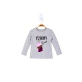 Toontoy Kız Çocuk Çevirmeli Pul Detaylı Sweatshirt Gri Melanj 4 YAŞ