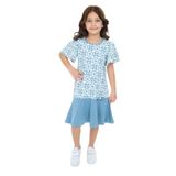 Toontoy Kız Çocuk Çiçek Baskılı Elbise Açık Mavi 7 YAŞ