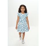 Toontoy Kız Çocuk Çiçek Baskılı Elbise Mavi 3 YAŞ