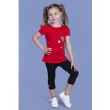 Toontoy Kız Çocuk Çiçek Desenli Yazı Baskılı Taytlı Takım