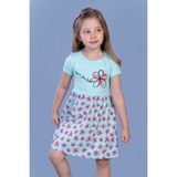Toontoy Kız Çocuk Çiçek Desenli Yazı Nakışlı Pullu Taş Işlemeli Elbise - 3 Yaş - Mint