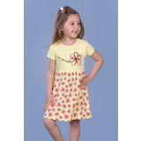 Toontoy Kız Çocuk Çiçek Desenli Yazı Nakışlı Pullu Taş Işlemeli Elbise - 4 Yaş - Sarı