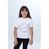 Toontoy Kız Çocuk Çiçek Flower Yazı Baskılı Tişört - Ekru - 3 Yaş