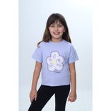Toontoy Kız Çocuk Çiçek Flower Yazı Baskılı Tişört - Mavi - 2 Yaş