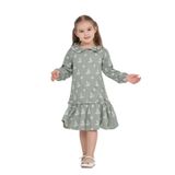 Toontoy Kız Çocuk Çiçek Nakışlı Bebe Yaka Elbise Açık Yeşil